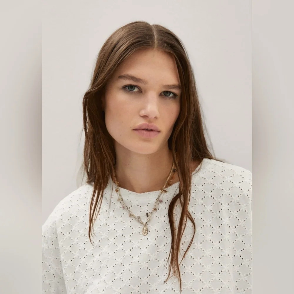 Mango [M] Openwork  cotton-blend T-shirt - Picture 4 of 9